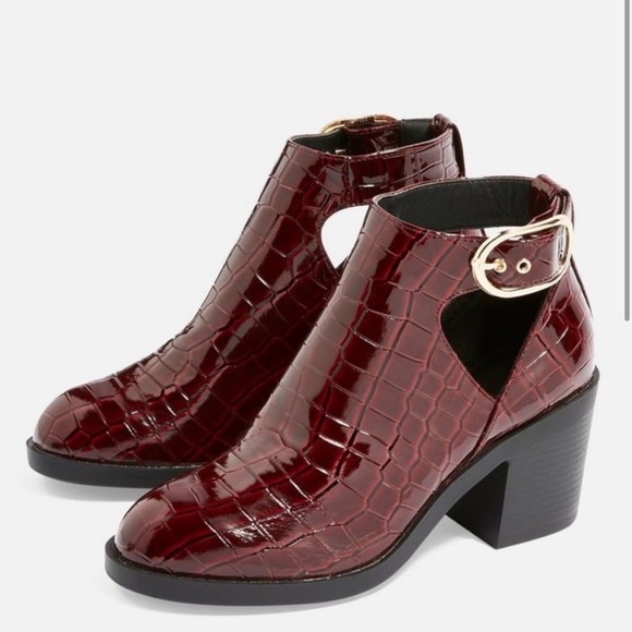 Topshop Burgundy Cut Out Croc Boots - Picture 1 of 4